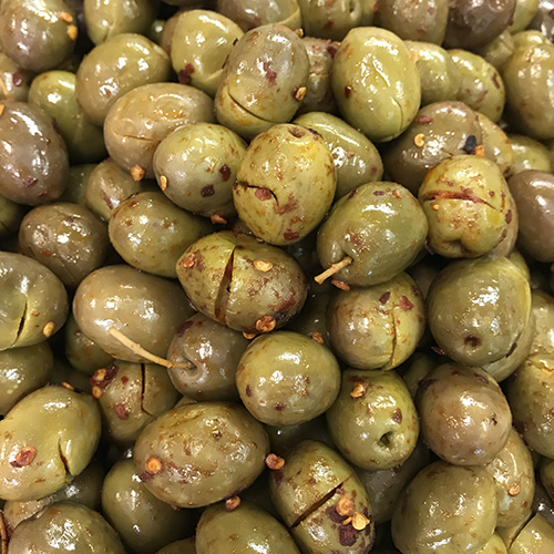 Green Cracked Pepper Olives